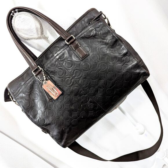 COACH! STUNNING GORGEOUS LOGO IMPRINT BLACK GENUINE LEATHER BAG, BRIEFCASE! - Picture 1 of 13